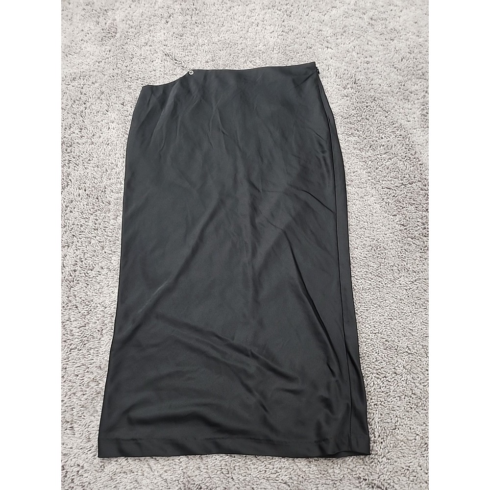 Lioness Midi Skirt Womens S Black Chain Detail Asymmetric Waistline Slit Accent